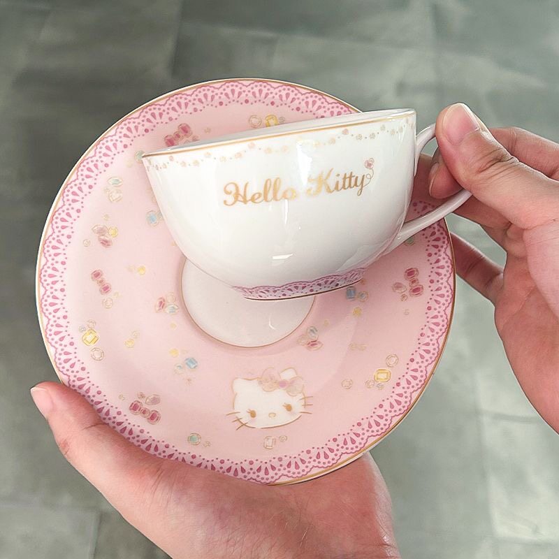 HelloKitty咖啡杯碟套装陶瓷杯子可爱精致高颜值茶杯水杯下午家用
