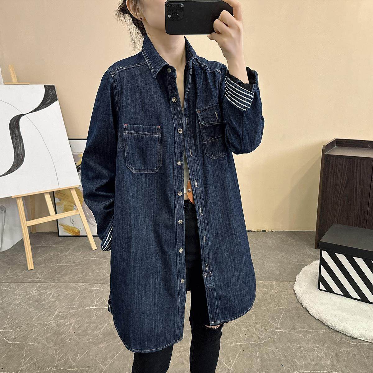 加绒加厚一体绒牛仔保暖衬衫女中长款秋冬外穿保暖衬衣宽松外套
