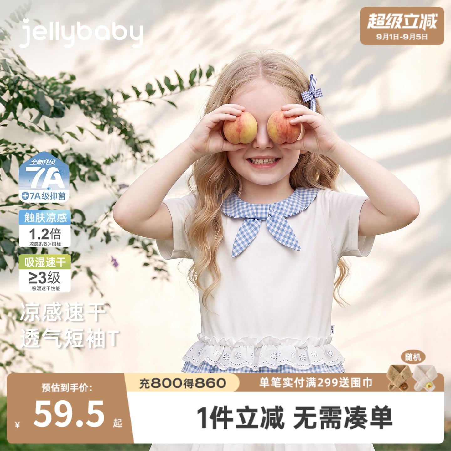 女童夏季海军风翻领短袖T恤图片