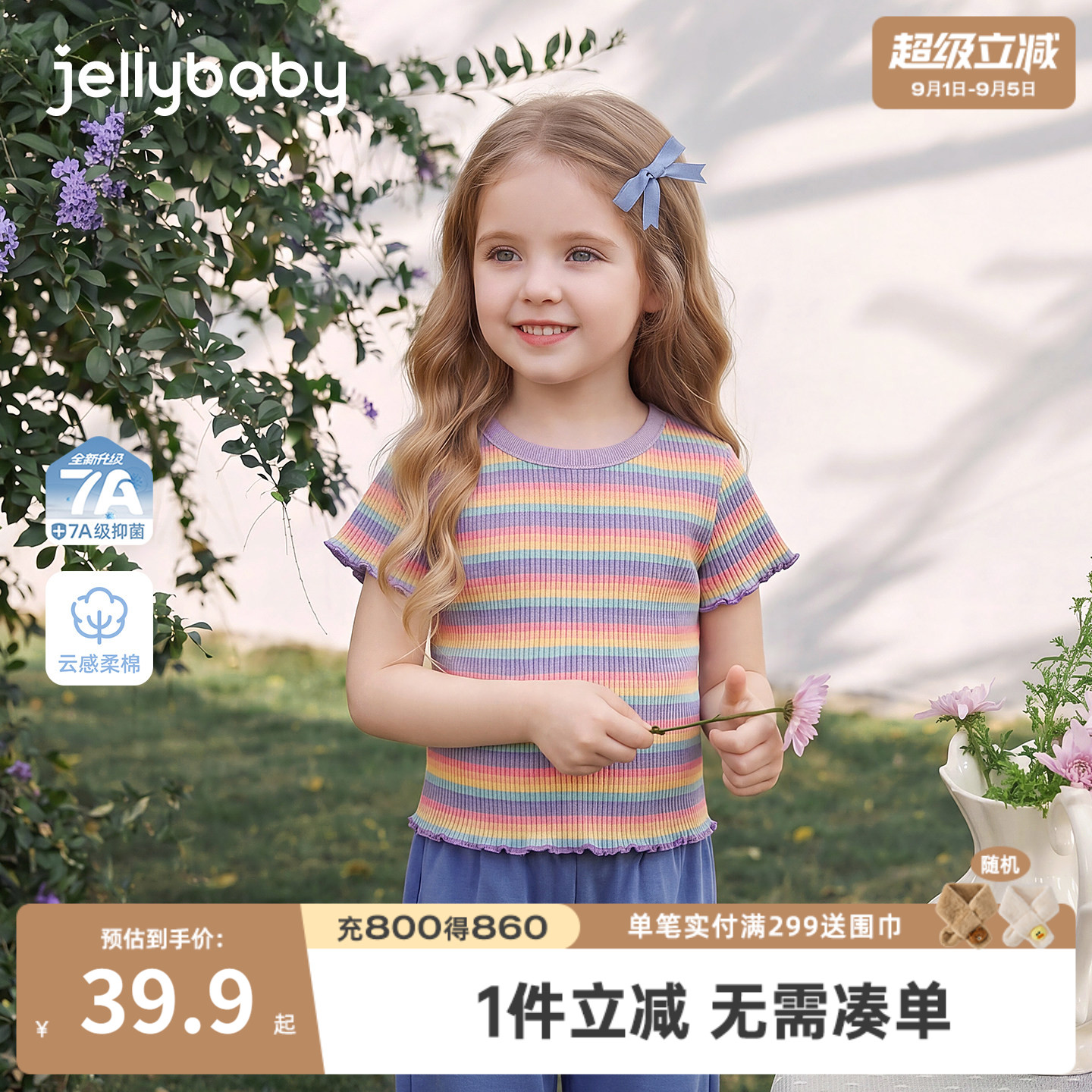 jellybaby女童条纹短袖T恤夏季