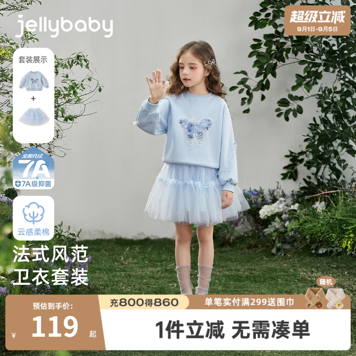 女童卫衣套装秋季儿童纱裙秋装洋气时髦新款宝宝裙子两件套小女孩