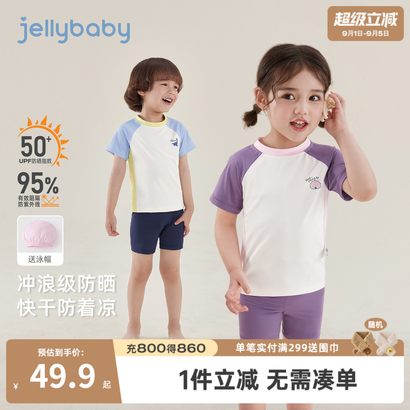 夏季儿童分体短袖短裤防晒速干泳图片