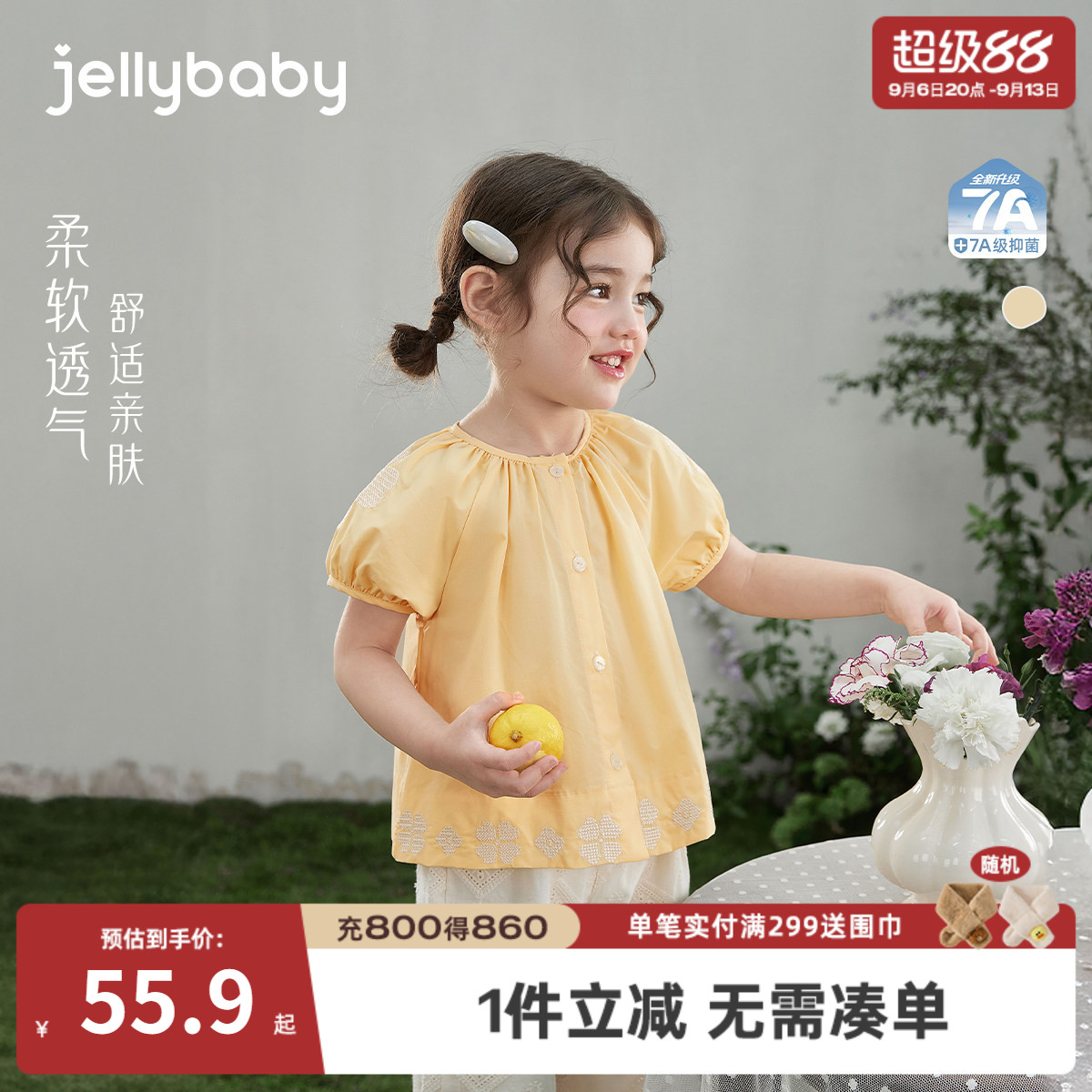 女童夏季全棉薄款短袖衬衫新款图片