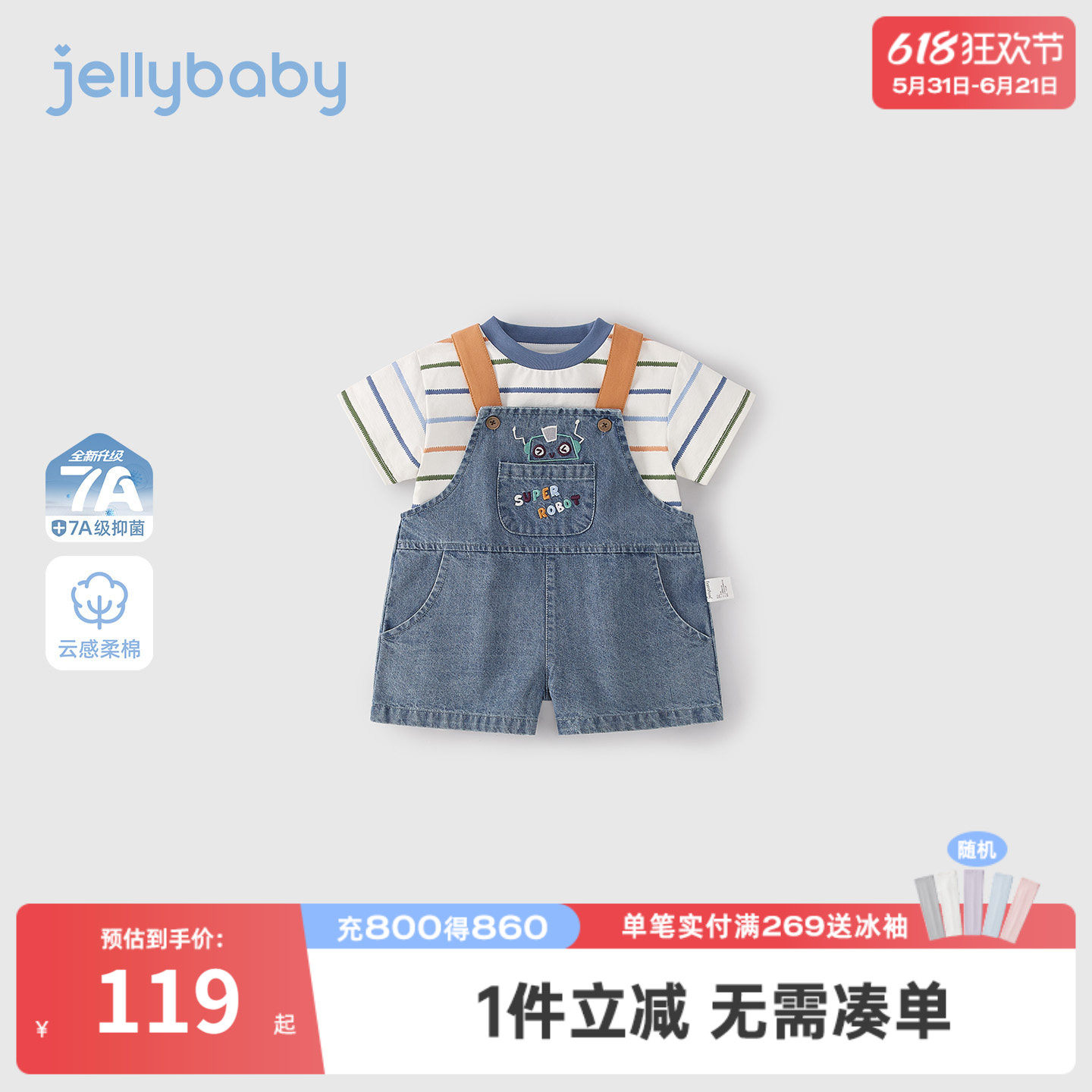 小童两件套2026新款宝宝条纹短袖男童背带裤休闲儿童套装夏季男孩