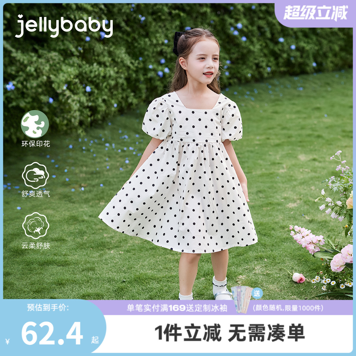 女童夏装连衣裙宝宝纯棉大童夏季洋气女孩波点裙子儿童短袖公主裙