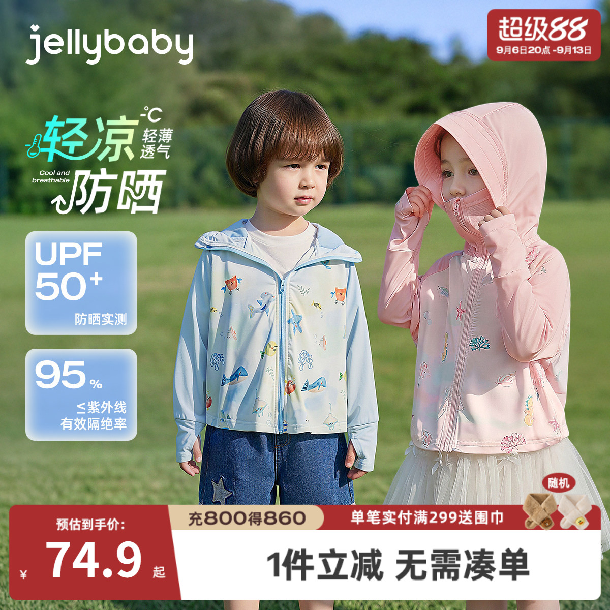 jellybaby儿童防晒衣UPF50+图片