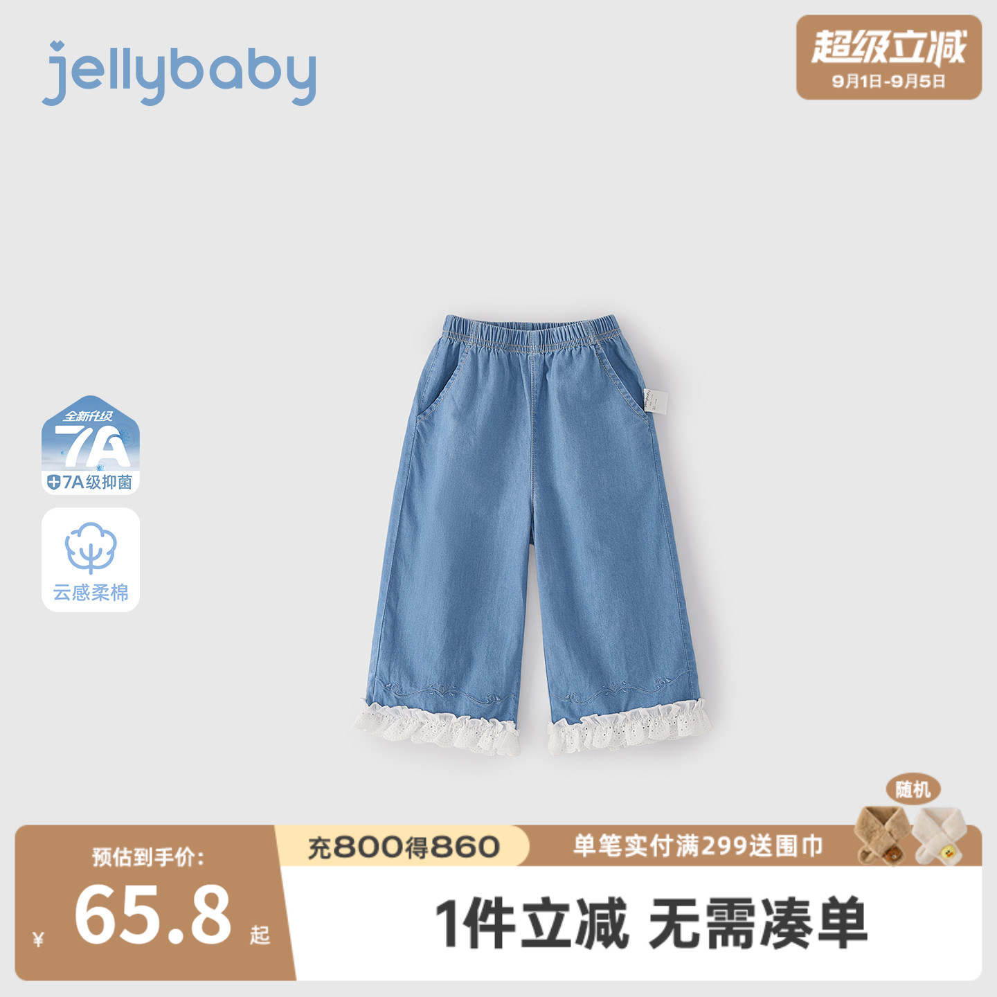 夏季女童纯棉薄款直筒牛仔裤图片