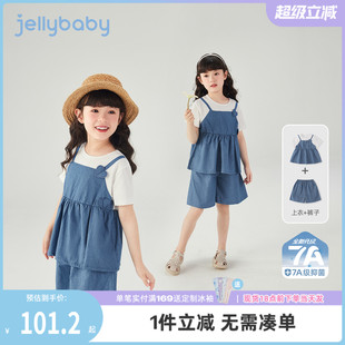 7A抗菌 夏季 女童牛仔套装 女孩大童衣服 儿童短袖 两件套宝宝薄夏装