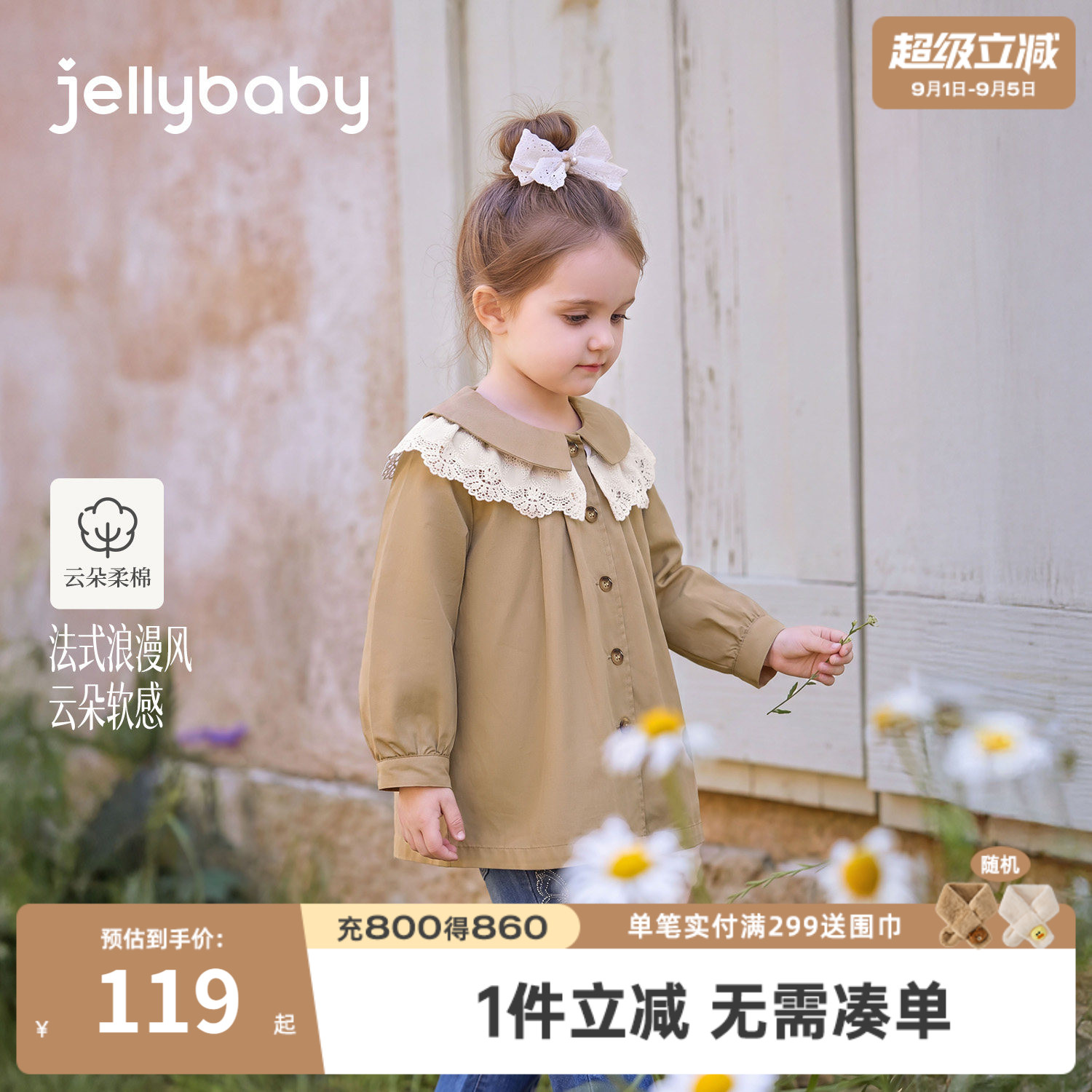 jellybaby女童纯棉风衣秋季图片