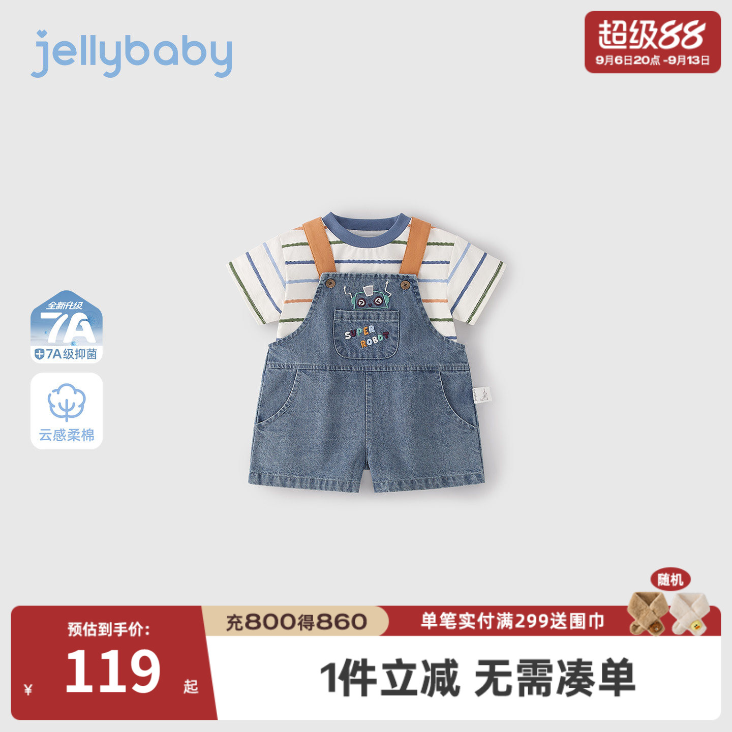 夏季男童条纹短袖背带裤两件套图片