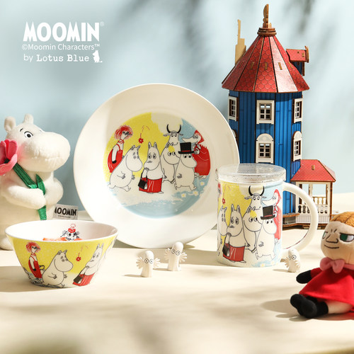 蓝莲花moomin姆明骨瓷杯子家用喝水马克杯釉中彩陶瓷茶杯水杯带盖