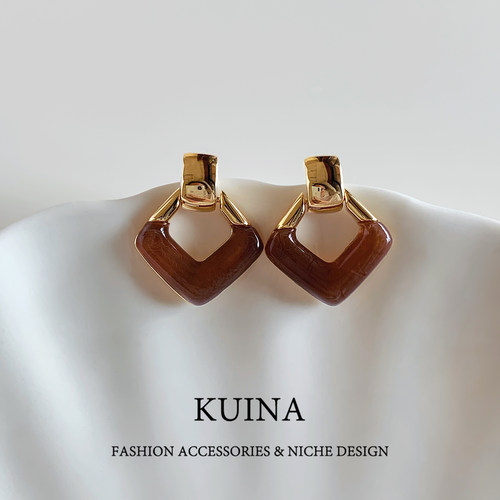 2025新款拼色几何耳坠耳钉