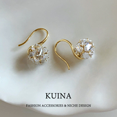 超闪钻石耳钩耳环女小众设计轻奢高级感耳钉2026新爆款 纯银针耳饰