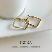 适合圆脸 大圈耳扣耳环女简约金色方形圈圈耳钉高级感夸张耳饰品