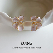 粉色珐琅花朵耳钉纯银针独特2025新爆款 耳环女高级感轻奢气质耳饰