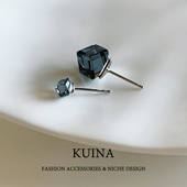 超闪蓝色水晶耳钉ab款 纯银针养耳洞耳环2025新款 高级感百搭耳饰女