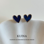 蓝色爱心精致小巧耳饰女轻奢高级感纯银针耳钉2025新爆款 绝美耳环