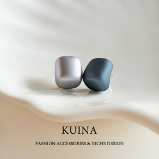 撞色珐琅小方糖耳钉女新款 小众轻奢纯银针耳环高级感蓝色百搭耳饰