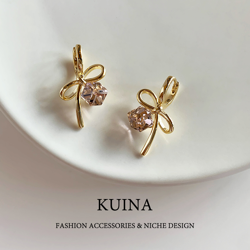 金色蝴蝶结耳扣耳环独特耳饰女