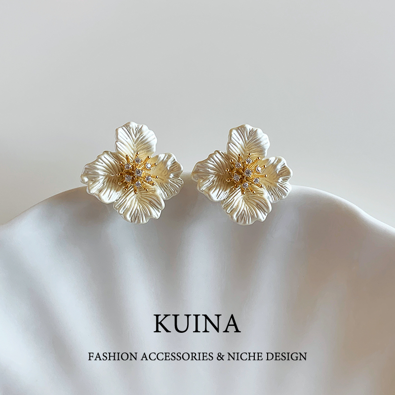 复古珐琅花朵耳钉纯银针独特2025新款耳环女轻奢高级感小众耳饰品