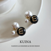 黑白珍珠M新爆款 轻奢高级感气质耳饰女士耳环 纯银针百搭耳钉时尚