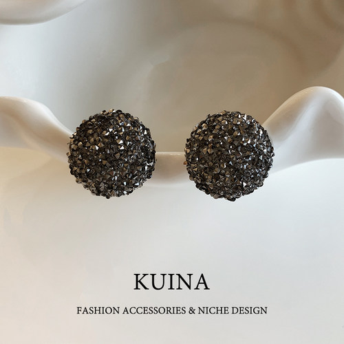 2025新爆款黑色圆形耳钉女