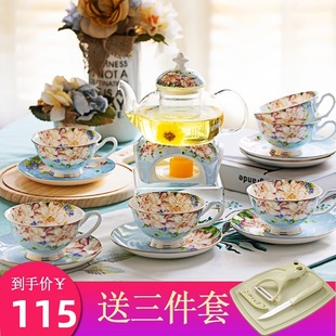 花茶壶套装 玻璃壶耐热蜡 水果茶壶花茶杯家用英式 下G午茶茶具欧式