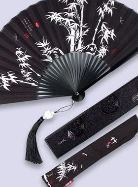 K9HX扇子折扇风士古风黑色小扇儿童随身便携折叠扇夏季女式