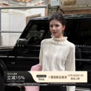 姜雯法式立领镂空花边上衣女秋冬新款收腰针织毛衣内搭设计感小衫