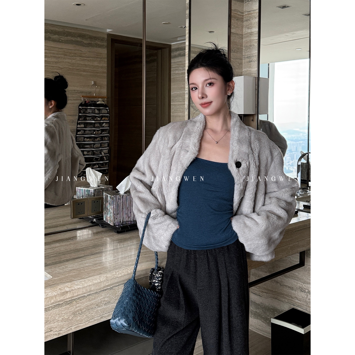 环保毛毛圆领软糯毛茸茸外套