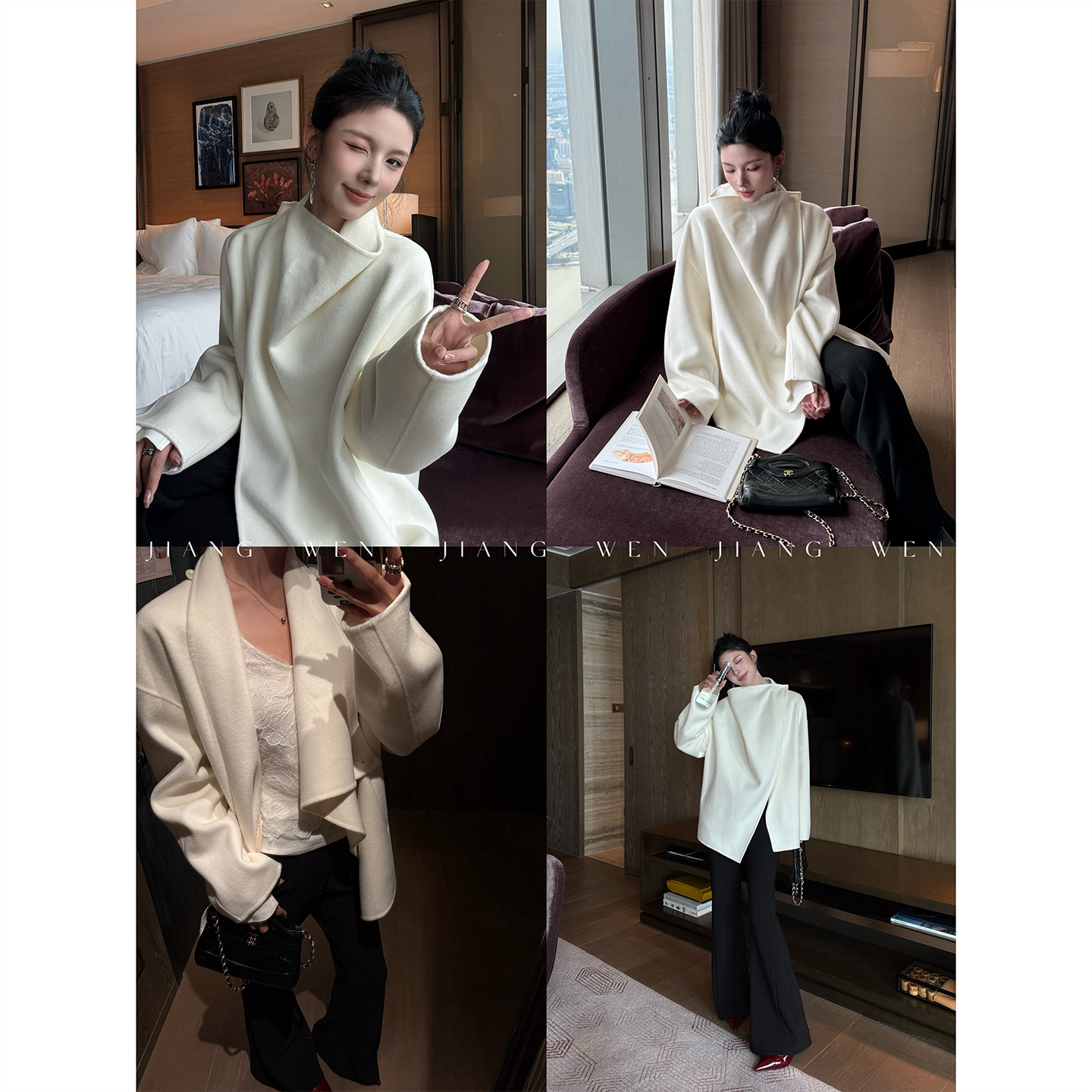 “100羊毛”侧边扣双面呢子大衣