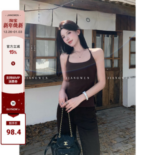 修身 姜雯 羊毛 莱塞尔 显瘦上衣 深咖色挂脖吊带带胸垫美背背心