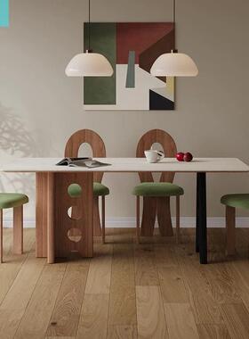 现代小户TYE型厅家用法式洞中古风桌石岩板客墙实木餐桌椅组餐靠