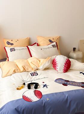 款卡通男XX孩全棉水洗棉棉四件套卡通刺绣纯被套单床床上用品