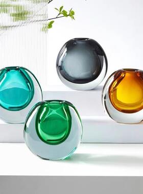 欧式简约轻明玻璃花瓶摆件W190020创意奢客厅透茶几圆插花器家居