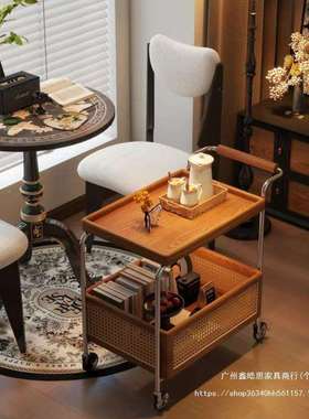 可移沙发边几古XH102136客家用厅茶几中风动小推车非实木卧室床头