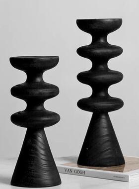 黑色碳化木几何房烛艺台创意家居客厅书桌面摆94026件工品