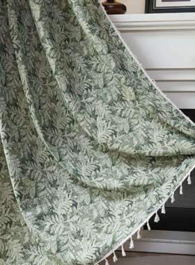 现货法式品窗帘花绿色树叶提XDU遮光隔热全窗帘客厅成卧室儿童房