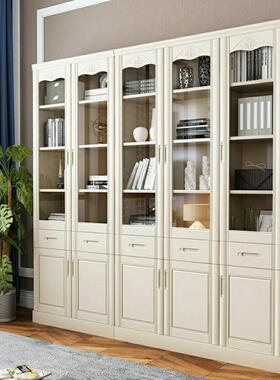 地全实木纯木约书柜橡EQJ胶木书架书橱件带玻璃门现代简中式落文