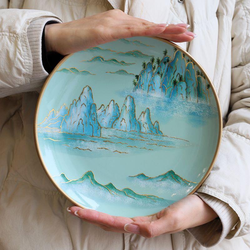 新中式国风瓷盘摆客玄关高档陶瓷件装饰盘古架装EDL博饰摆盘工厅