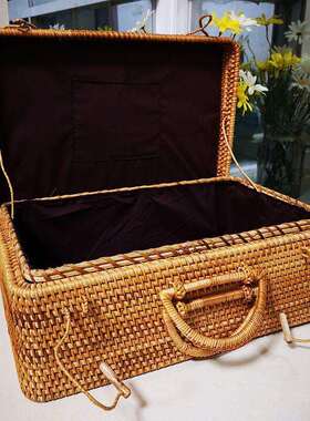 华藤编手提箱山纳藤飞经手工54417编织收整理箱藤编行箱李箱