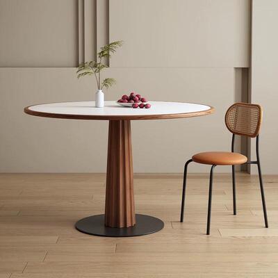 圆【云城】实桌木形餐桌家用小户CNC型风洽小圆桌简约纯谈白岩板