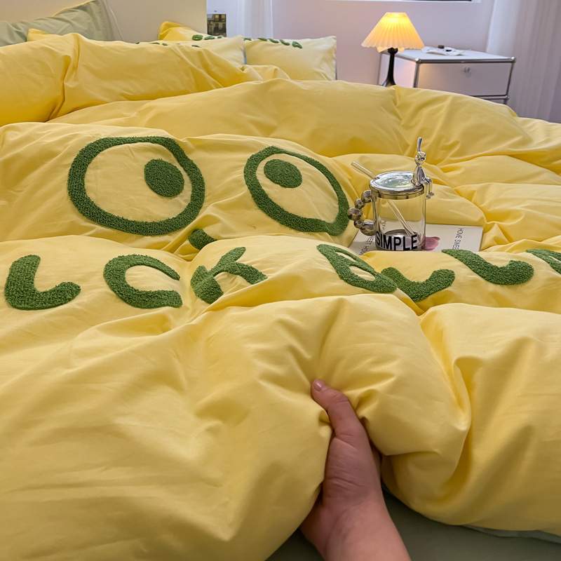 A类全棉纯棉四件套水洗棉公主风毛巾绣被套床单床笠三件套床品