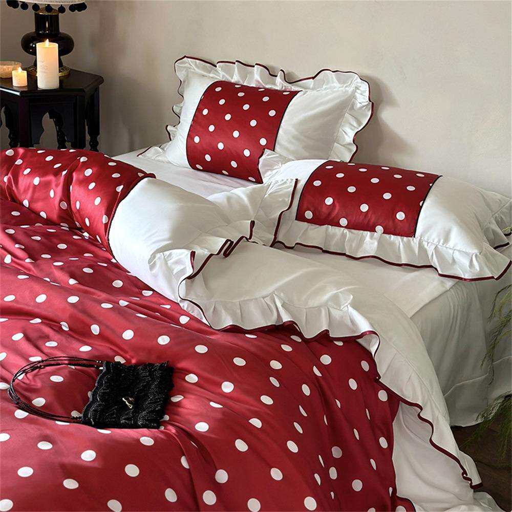 南法假长绒棉四日件套纯波印花被套床单少点棉女风116床品