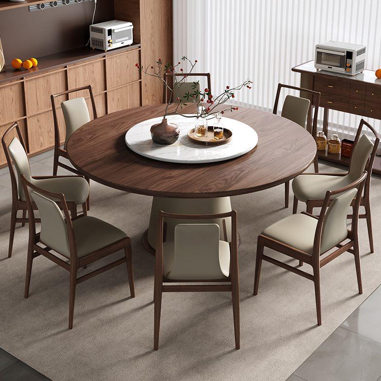 北美黑胡桃木全实木餐桌禅意圆餐桌家用木桌转盘餐桌椅组合大圆桌