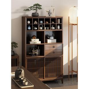 新中式乌金木多宝阁置物架博古架实木茶叶角柜展示柜收纳茶室边柜