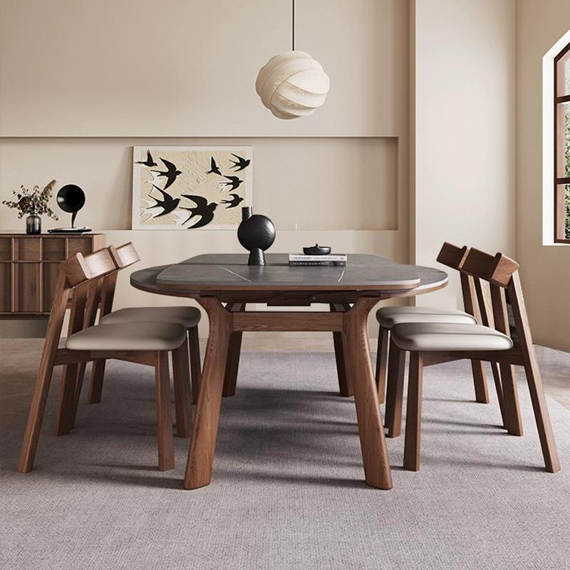 伸缩岩板餐桌椅现代简约家用小户型可方变圆实木饭桌方圆两用餐桌