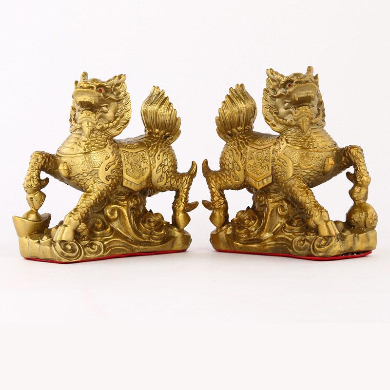 黄铜腾云麒麟一对 黄铜铸造瑞兽麒麟铜麒麟工艺品摆件