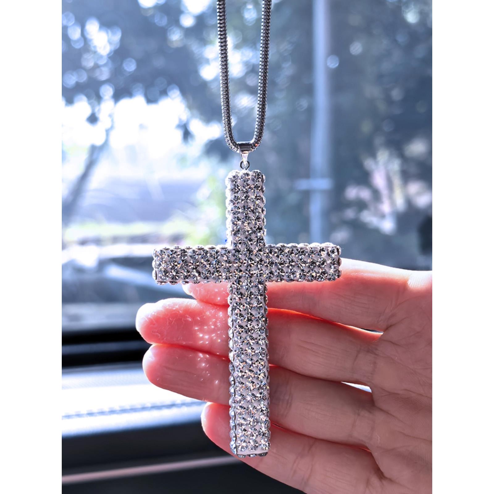 汽车挂件个性男女车内吊坠后视镜挂饰镶钻十字架创意礼品出入平安