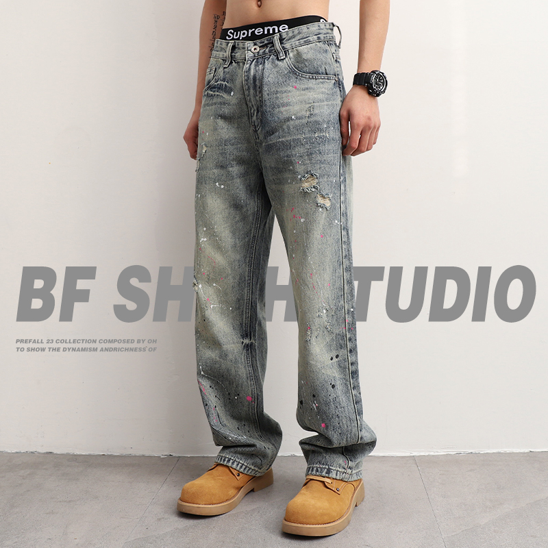 牛仔裤男长裤宽松直筒水洗秋季